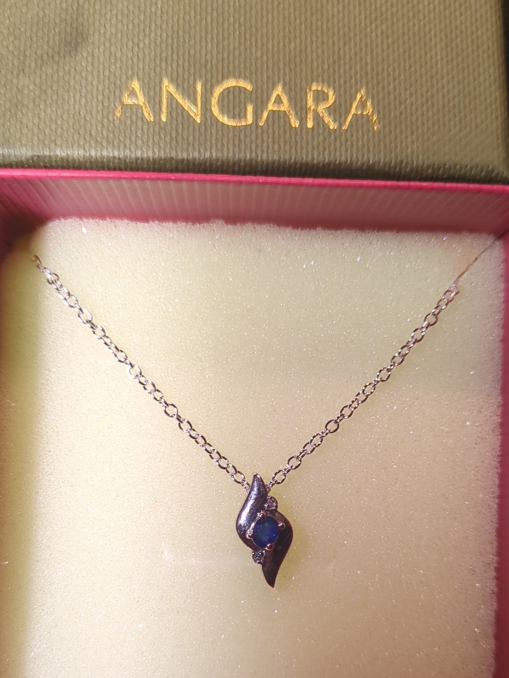 Angara Blue Oval Sapphire & Diamond Teardrop Pendant Necklace - Sterling Silver